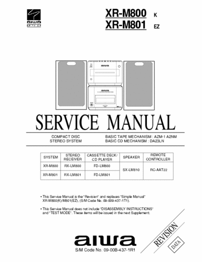 Aiwa XR-M800, XR-M801 Service Manual CD Stereo System - Tape mech. AZM-A2NM, Cd mech. DA23LN - (11.253Kb) 5 Part File - pag. 57